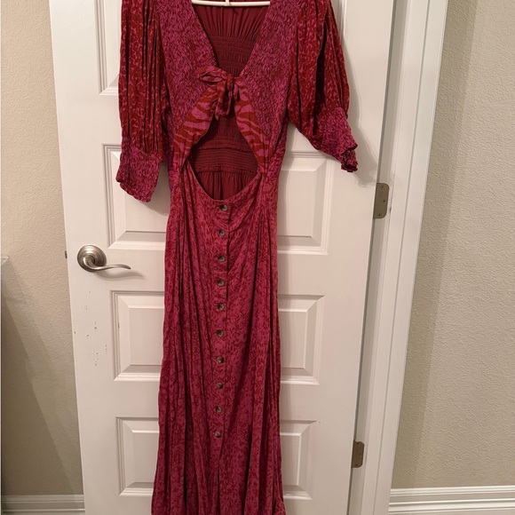 Elegant Free People Red Button-Down Maxi Dress - Picture 3 of 9